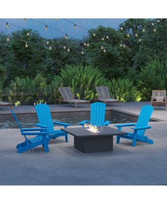 Set Of 4 Riviera Poly Resin Folding Adirondack Lounge Chair - All-Weather Indoor/Outdoor Patio Chair