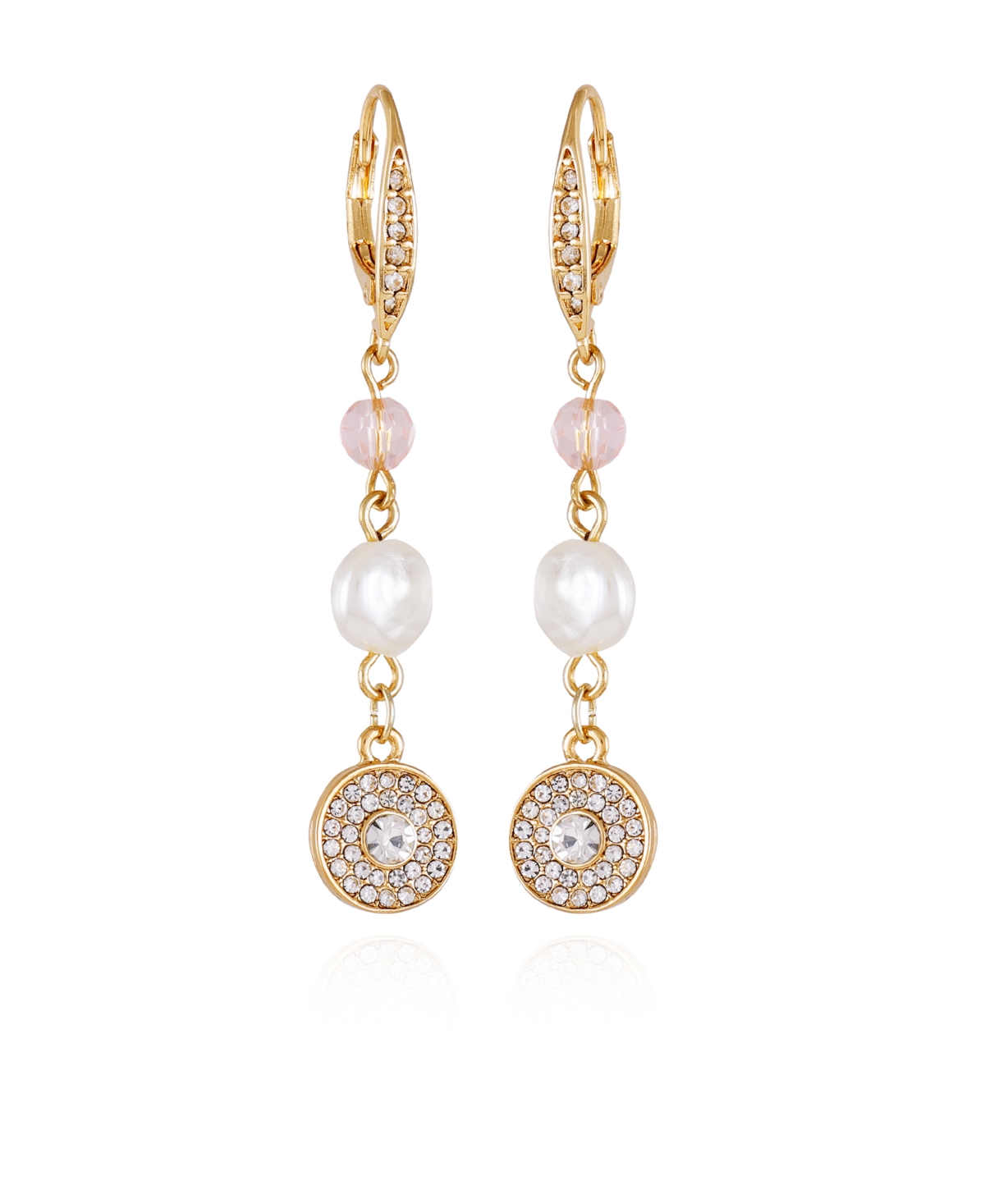 Gold-Tone Lilac Violet Glass Stone and Imitation Pearl Drop Earrings - Gold