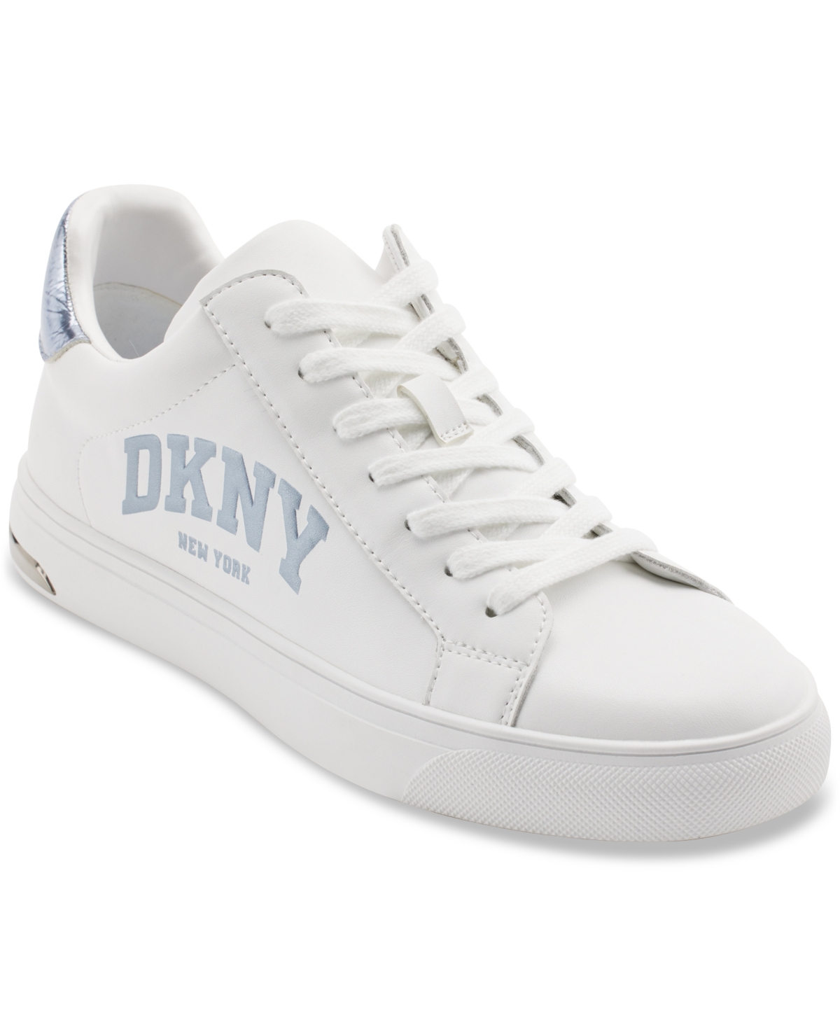 Dkny Women's Abeni Arched Logo Low Top Sneakers In Bright White,celeste Blue