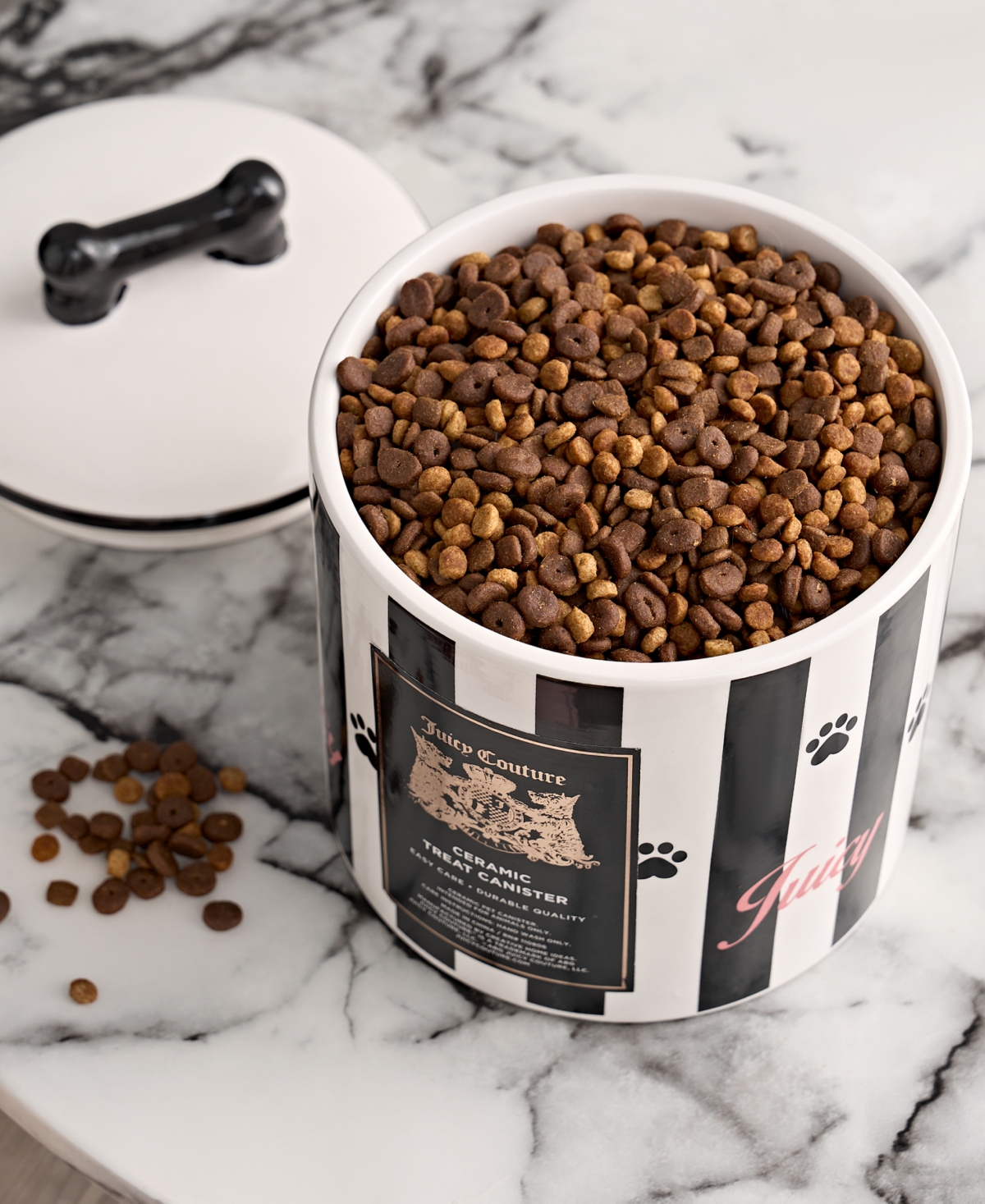 Juicy Couture Ceramic Treat Canister Stripe Pet Treat Container Dog or Cat Treat Jar