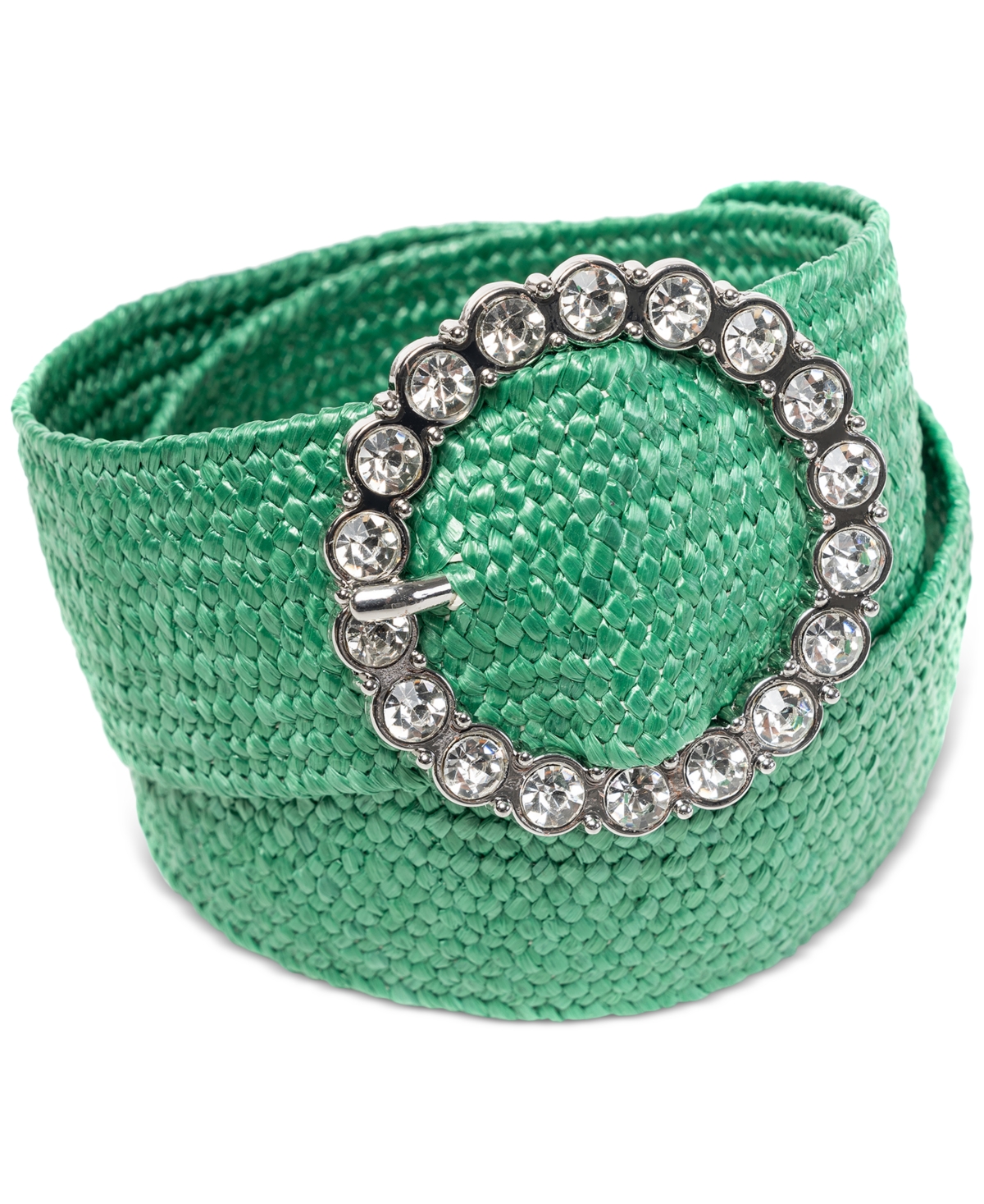 Shop Inc International Concepts Women's Embellished Stretch Straw Belt, Created For Macy's In Green