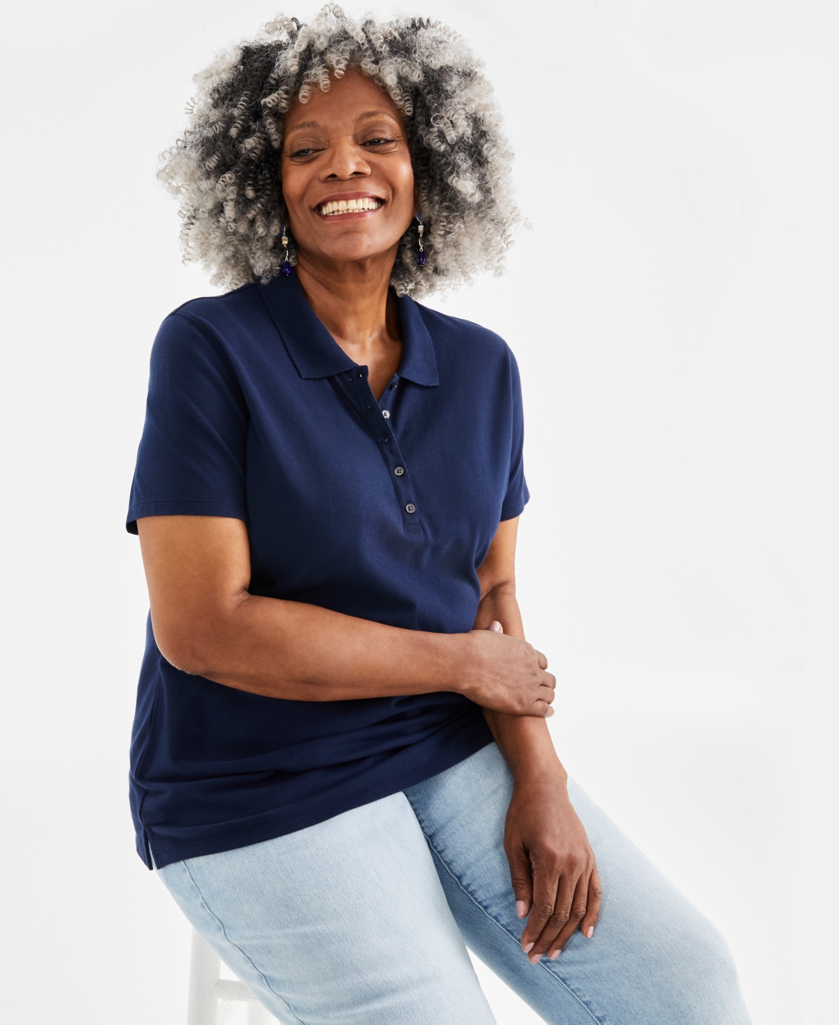 Style & Co Plus Size Solid Cotton Polo Shirt, Created for Macy's