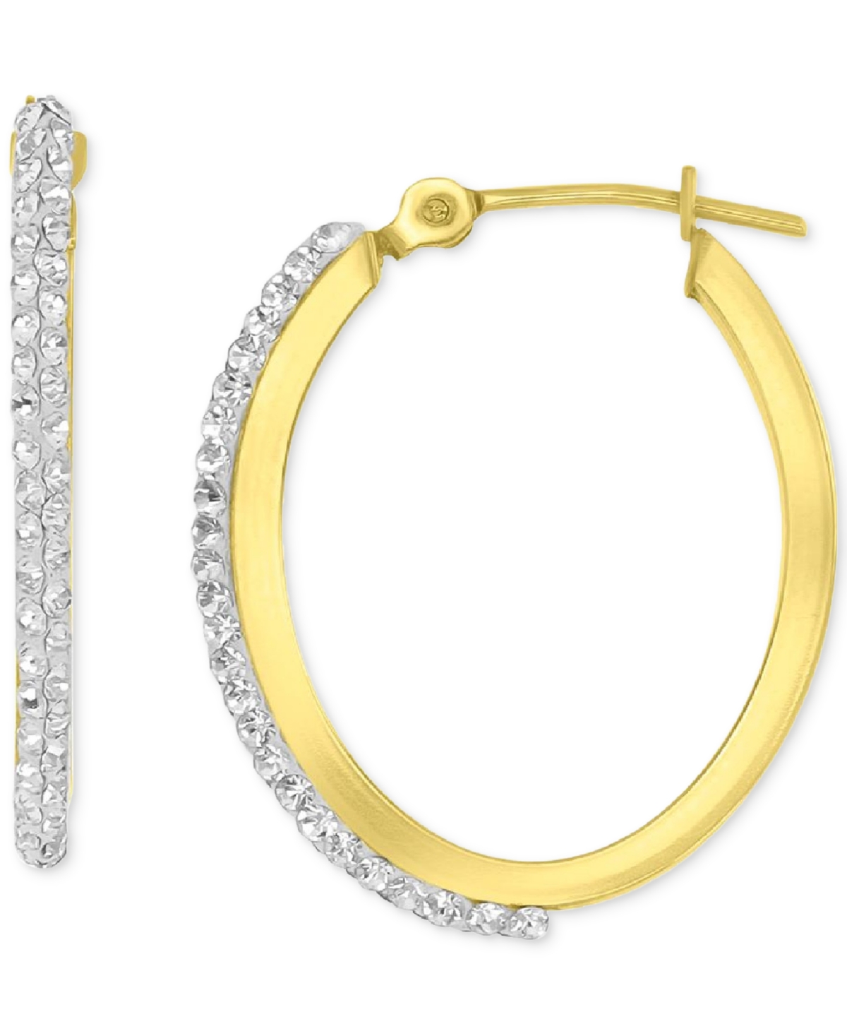 Macy's Crystal Polished Narrow Medium Hoop Earrings In 10k Gold, 1.2" In Gold