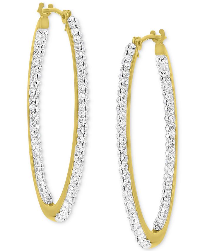 Macy's Crystal Pavé In & Out Medium Hoop Earrings in 10k Gold, 1.2 ...