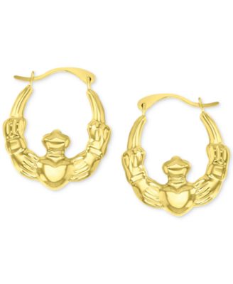 Crystal Pav&eacute; Wavy Patterned Small Hoop Earrings in 10k Gold, 0.73"