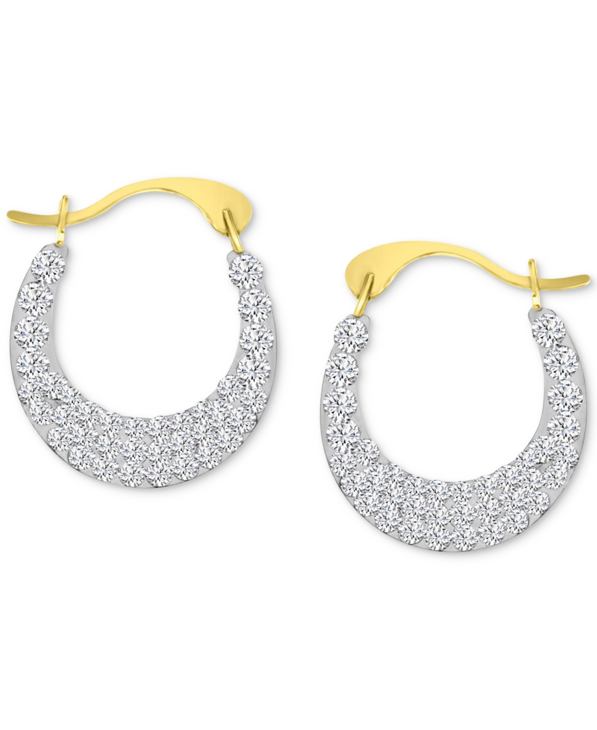 Macy's Crystal Pave Small Hoop Earrings In 10k Gold, 0.59" In Metallic