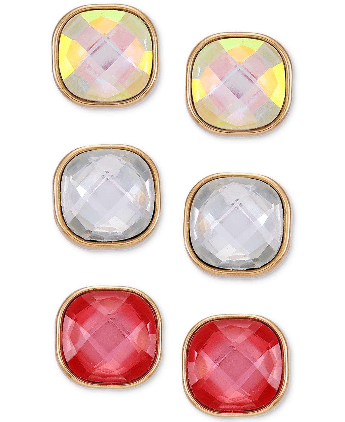 Guess Gold-tone 3-pc. Set Faceted Crystal Stud Earrings