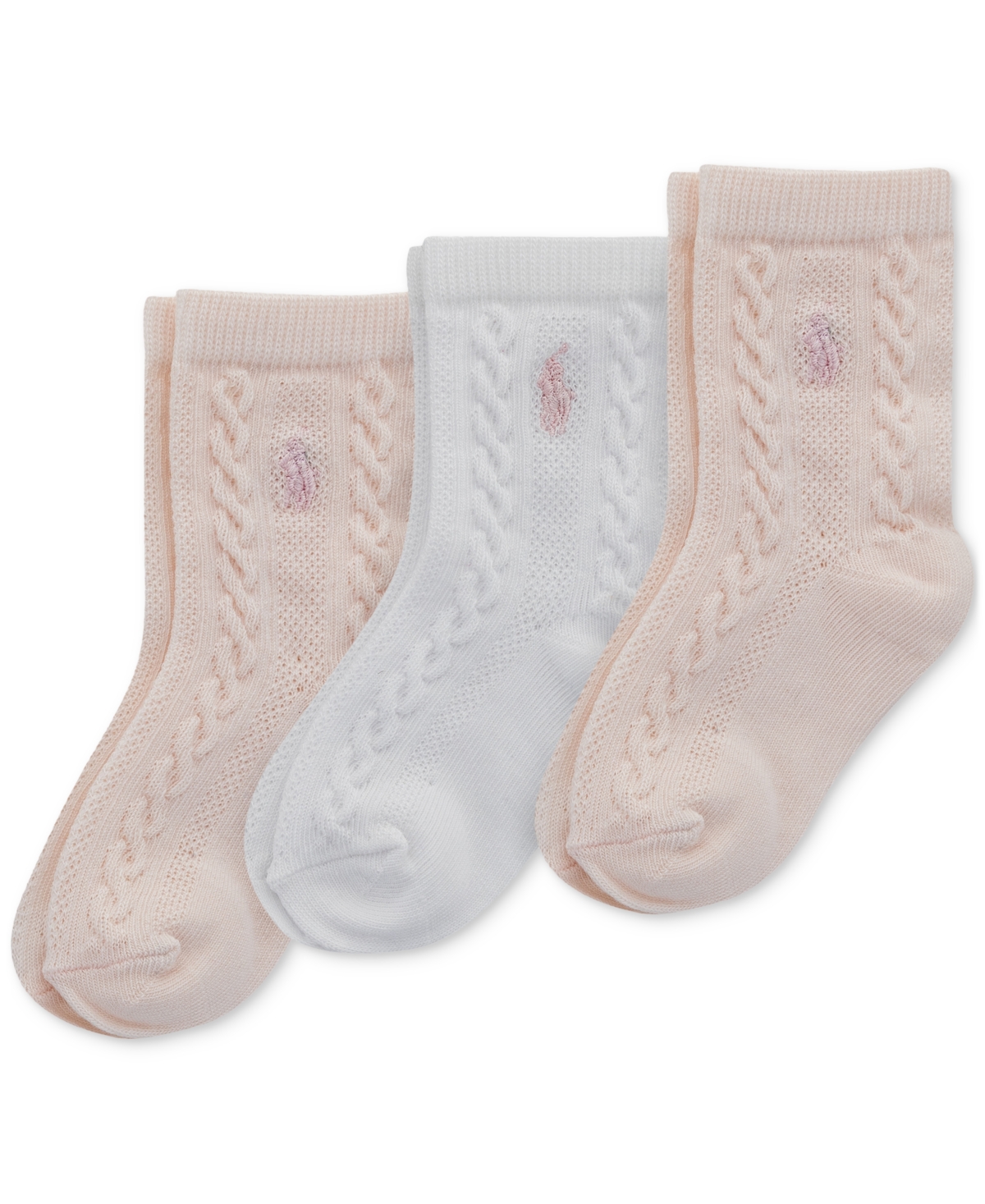 Shop Polo Ralph Lauren Baby Girls 3-pk. Cable-knit Socks In Pink
