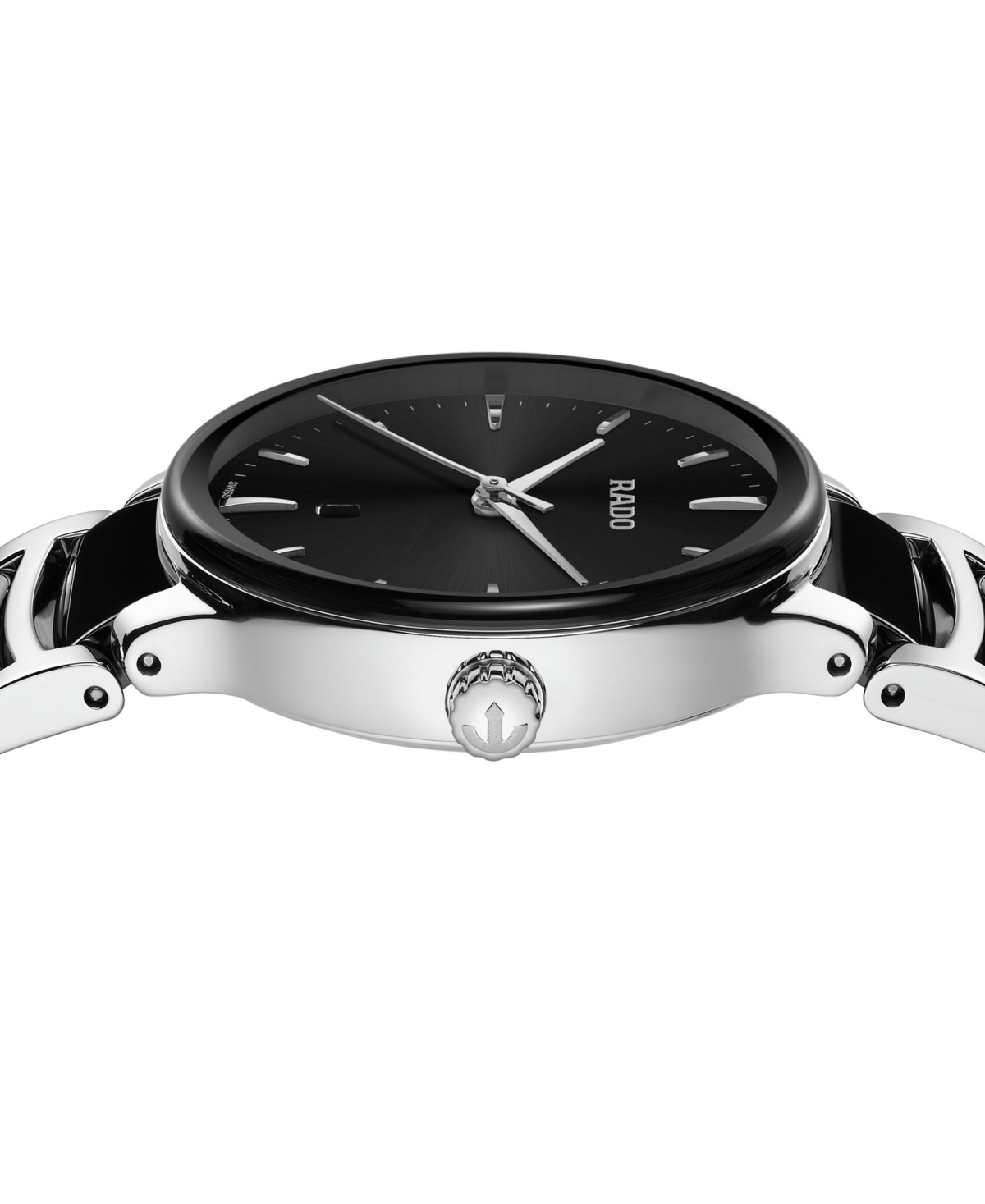 Shop Rado Women's Swiss Centrix Black Ceramic & Stainless Steel Bracelet Watch 31mm