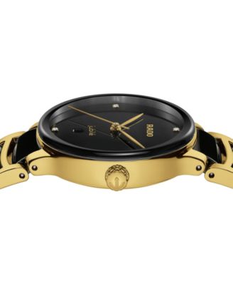 Women's Swiss Centrix Diamond Accent Black Ceramic & Gold PVD Bracelet Watch 31mm