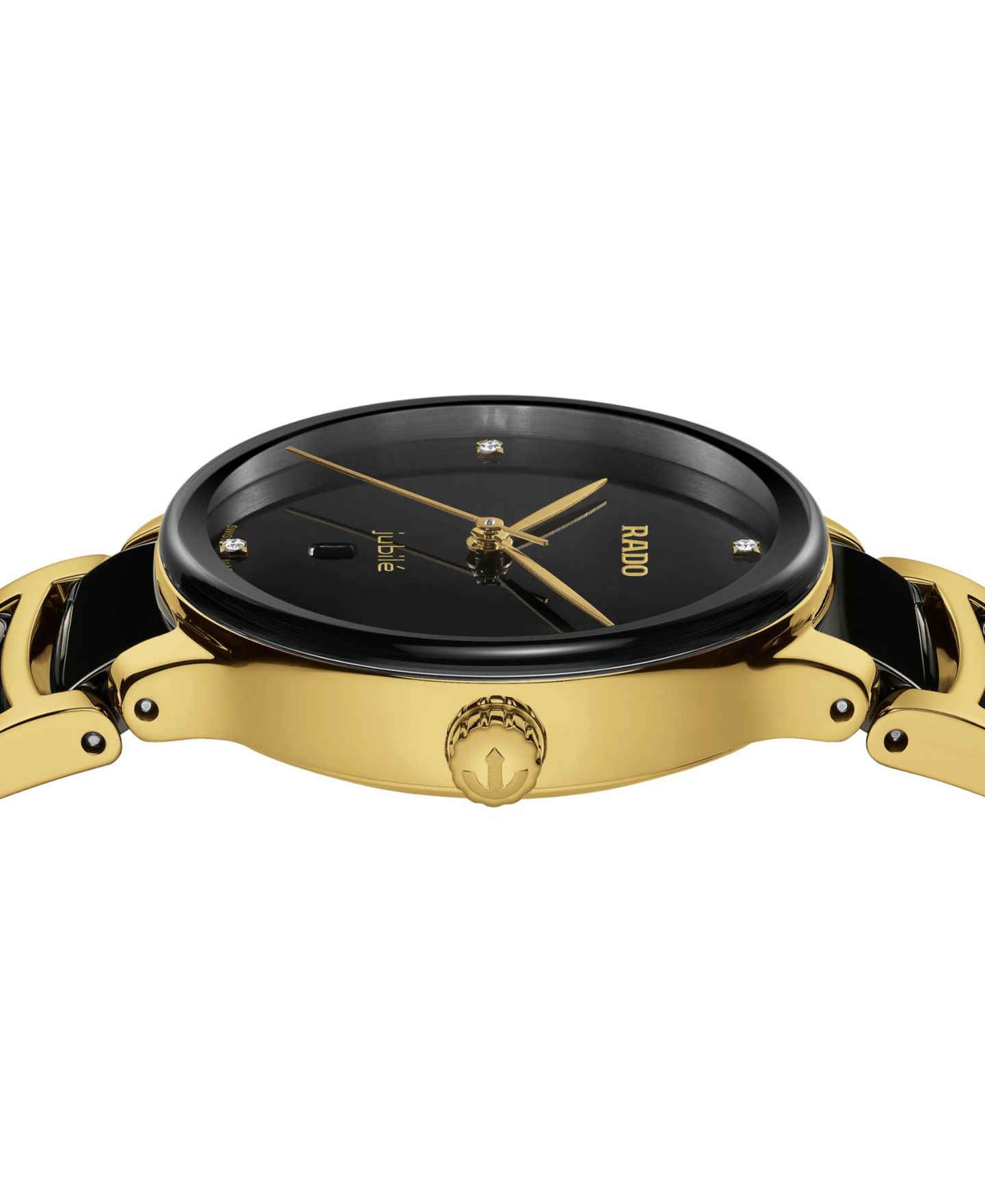 Женские часы-браслет Rado Centrix с бриллиантами, чёрная керамика и золото PVD 31мм — фото 2