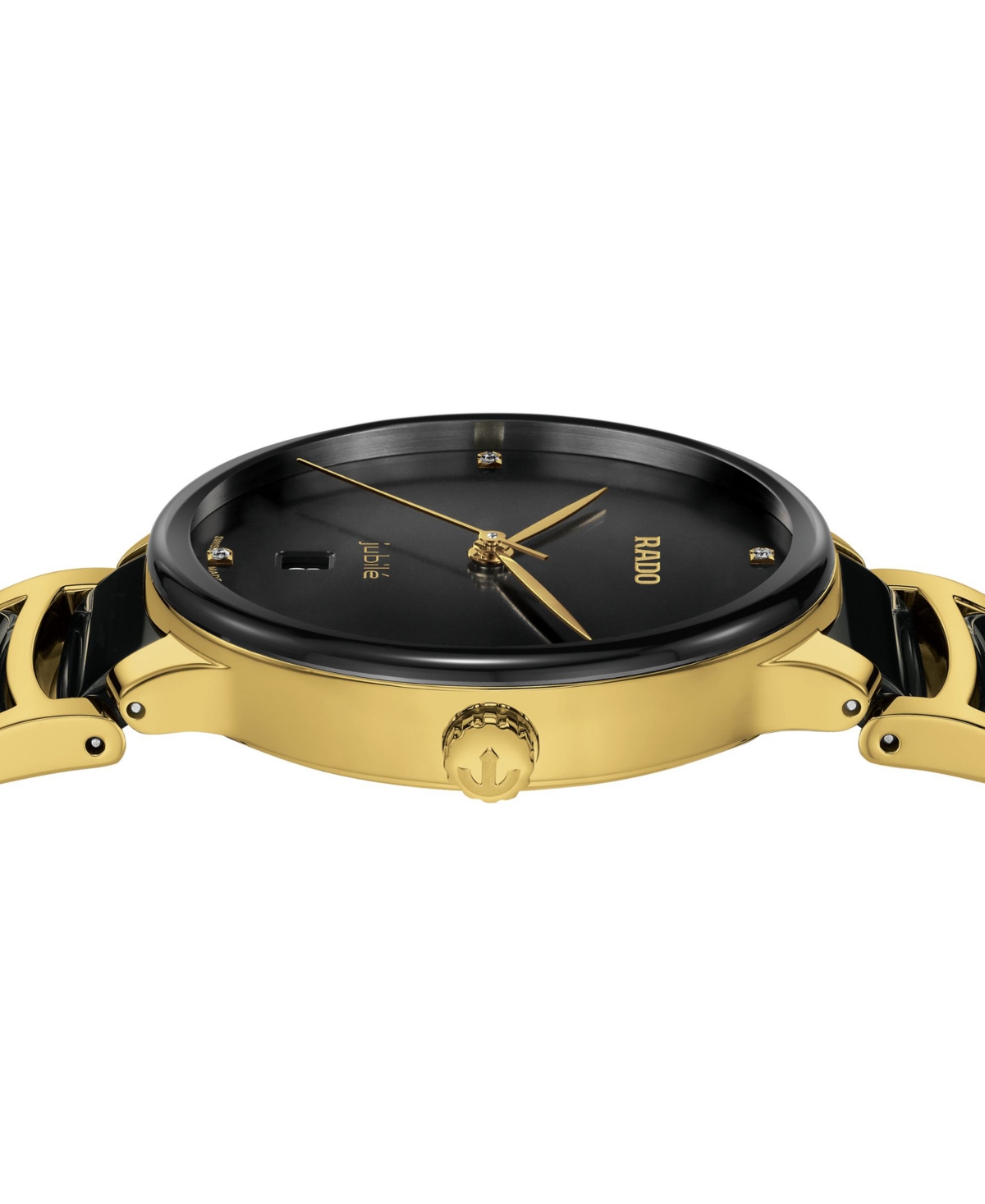 Rado Unisex Swiss Centrix Diamond (1/20 Ct. T.w.) Black Ceramic & Gold Pvd Bracelet Watch 40mm In Black