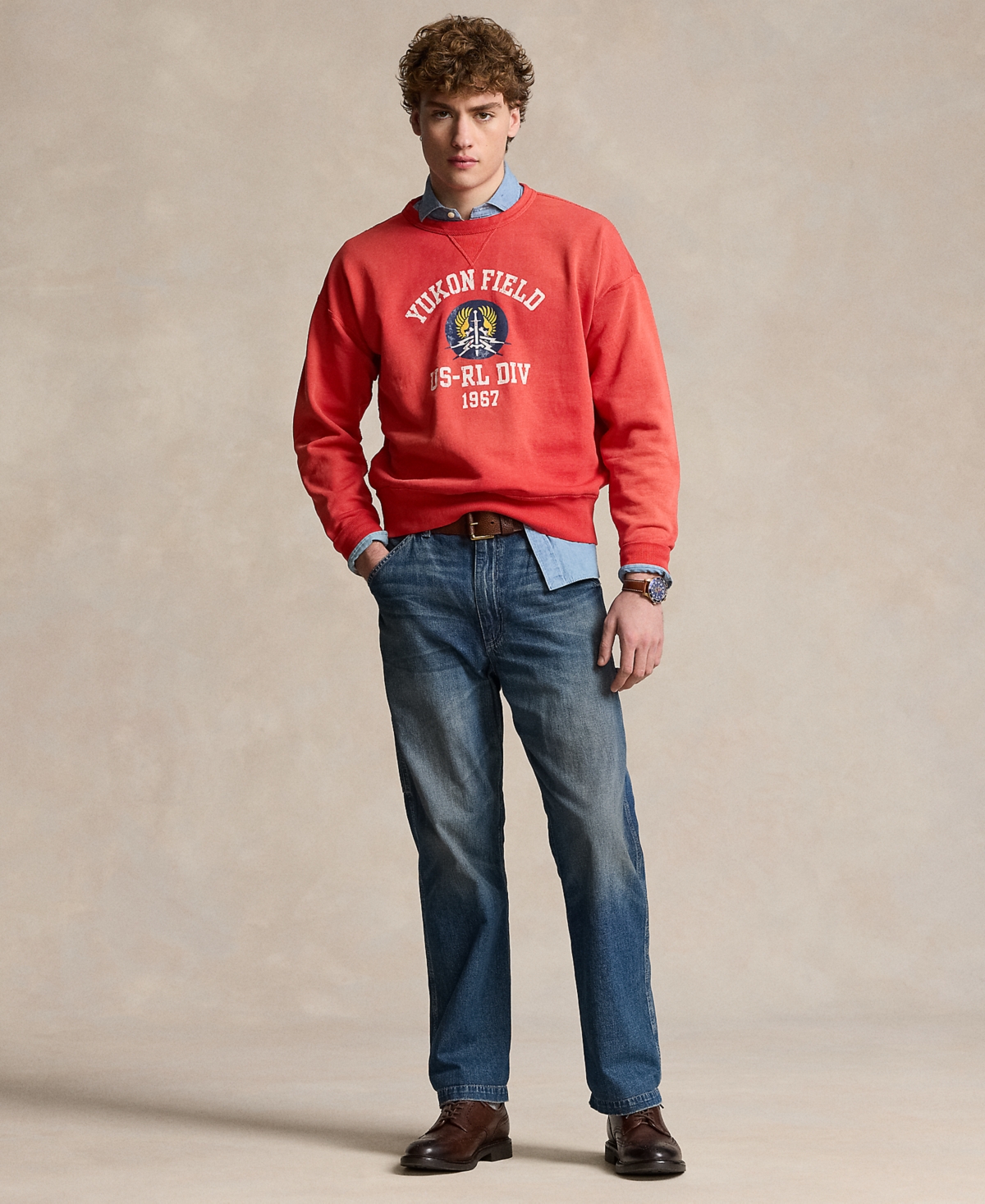 Shop Polo Ralph Lauren Men's Vintage-fit Fleece Graphic Sweatshirt In New Brick