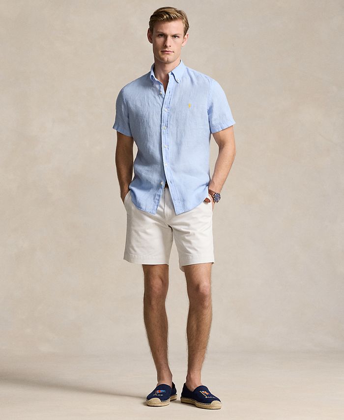 Ralph Lauren Classic Fit short sleeve linen button down shirt, men's size S linen blue type Vintage Second Hand