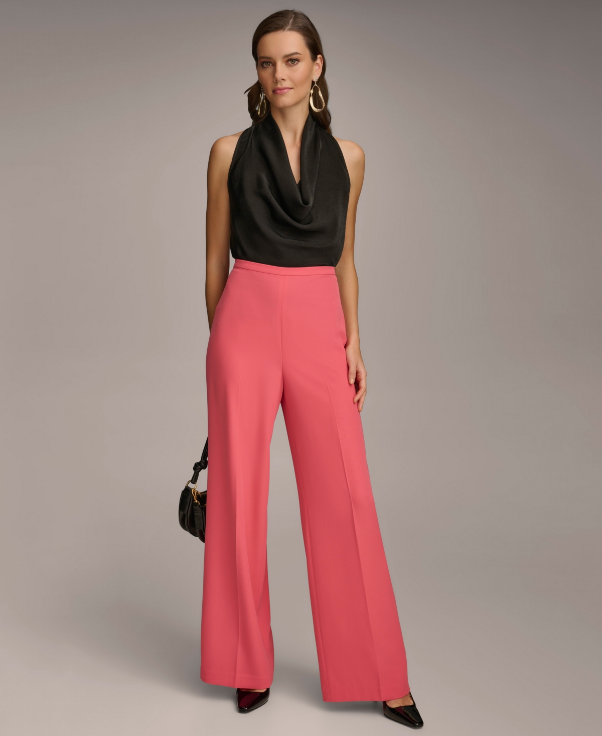 Shop Donna Karan Women's Flat-front Wide-leg Pants In Black