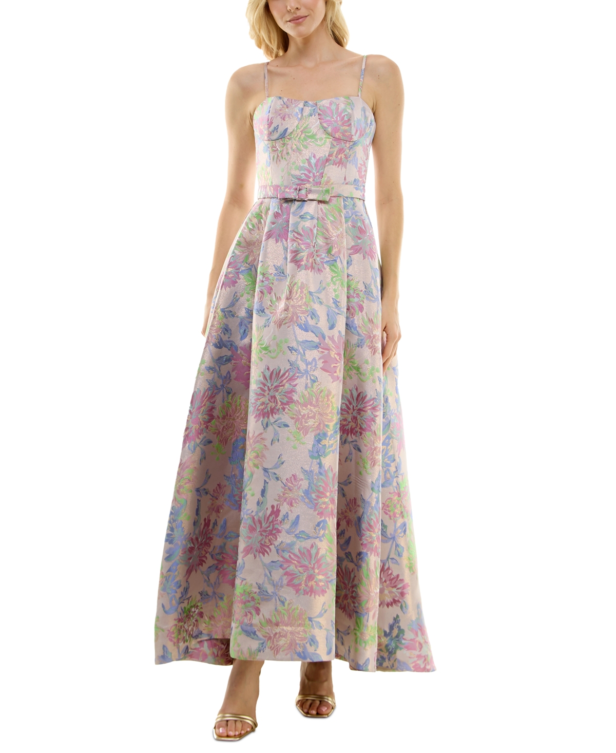 Taylor Women's Metallic Floral-jacquard Gown In Rose Gold Multi