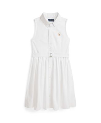 폴로 랄프로렌 Polo Ralph Lauren Big Girls Belted Cotton Oxford Shirtdress,BSR White