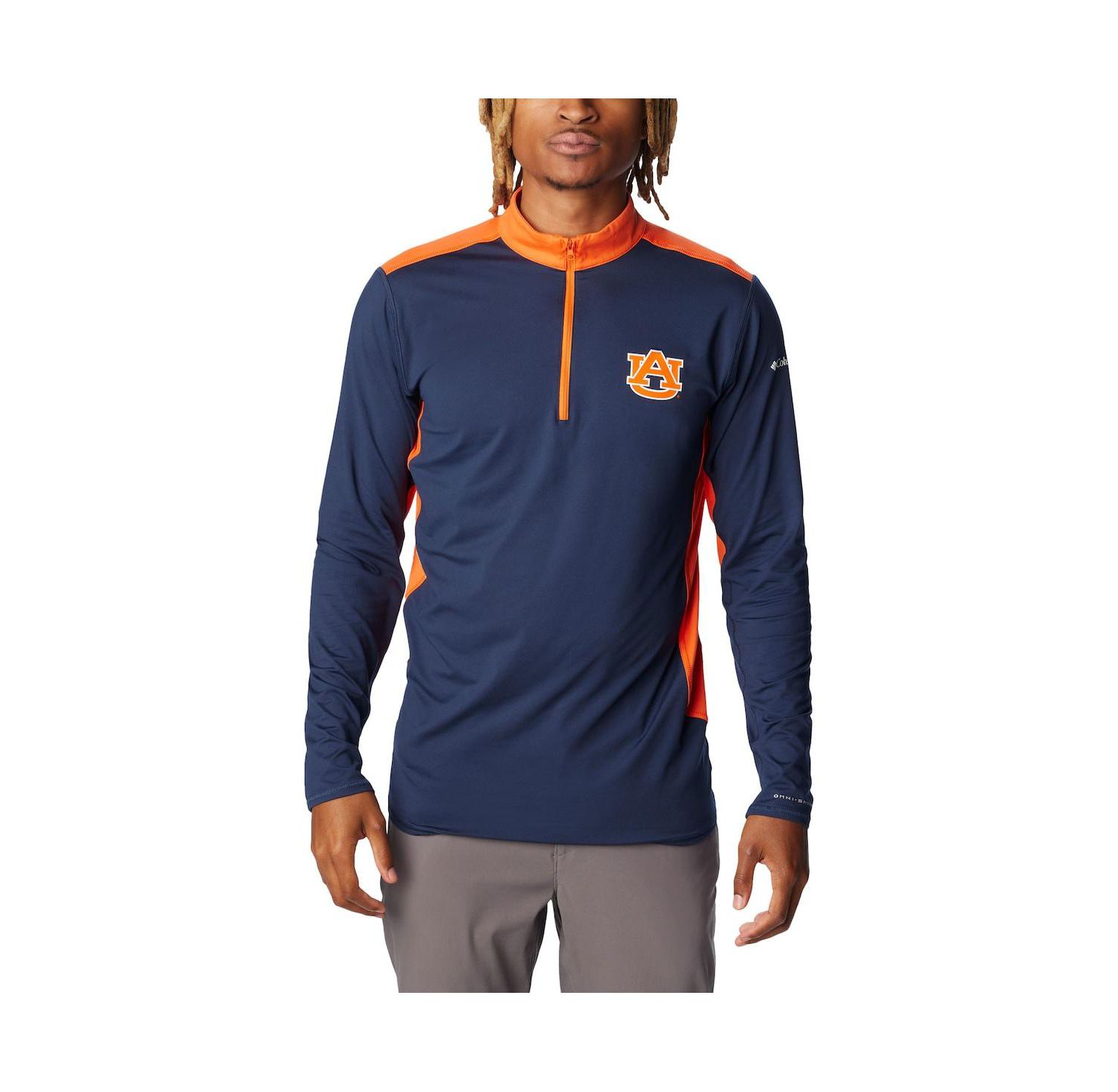 Men's Navy Auburn Tigers Tech Trail Omni-Shade Quarter-Zip Top