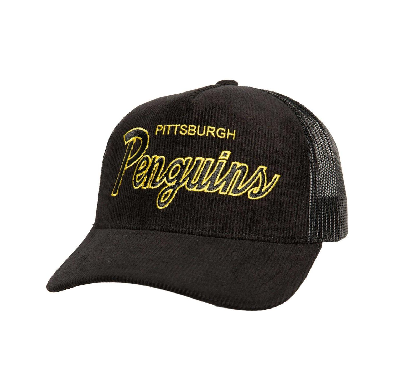 Men's Black Pittsburgh Penguins Times Up Classic Script Cord Trucker Adjustable Hat
