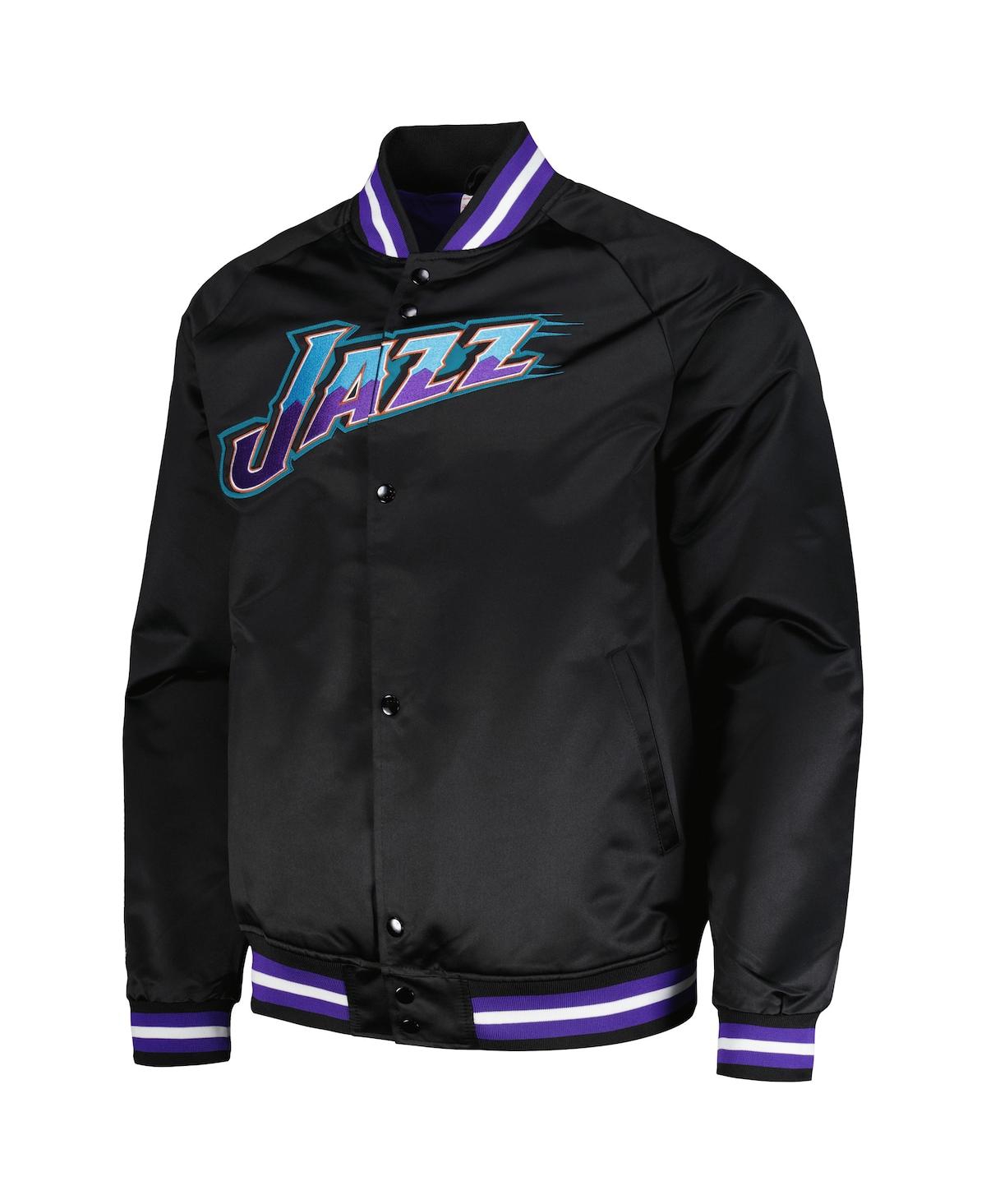 Men's Mitchell & NessUtah Jazz Hardwood Classics Throwback Wordmark Raglan Full-Snap Jacket - Black