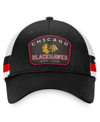 Men's Black, White Chicago Blackhawks Fundamental Striped Trucker Adjustable Hat