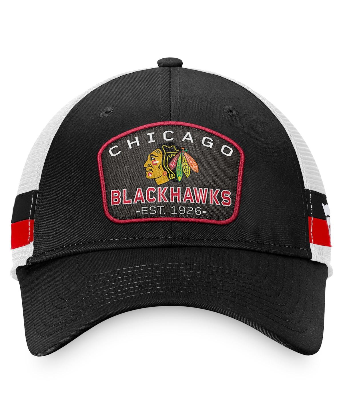 Men's Fanatics White Chicago Blackhawks Fundamental Striped Trucker Adjustable Hat - White