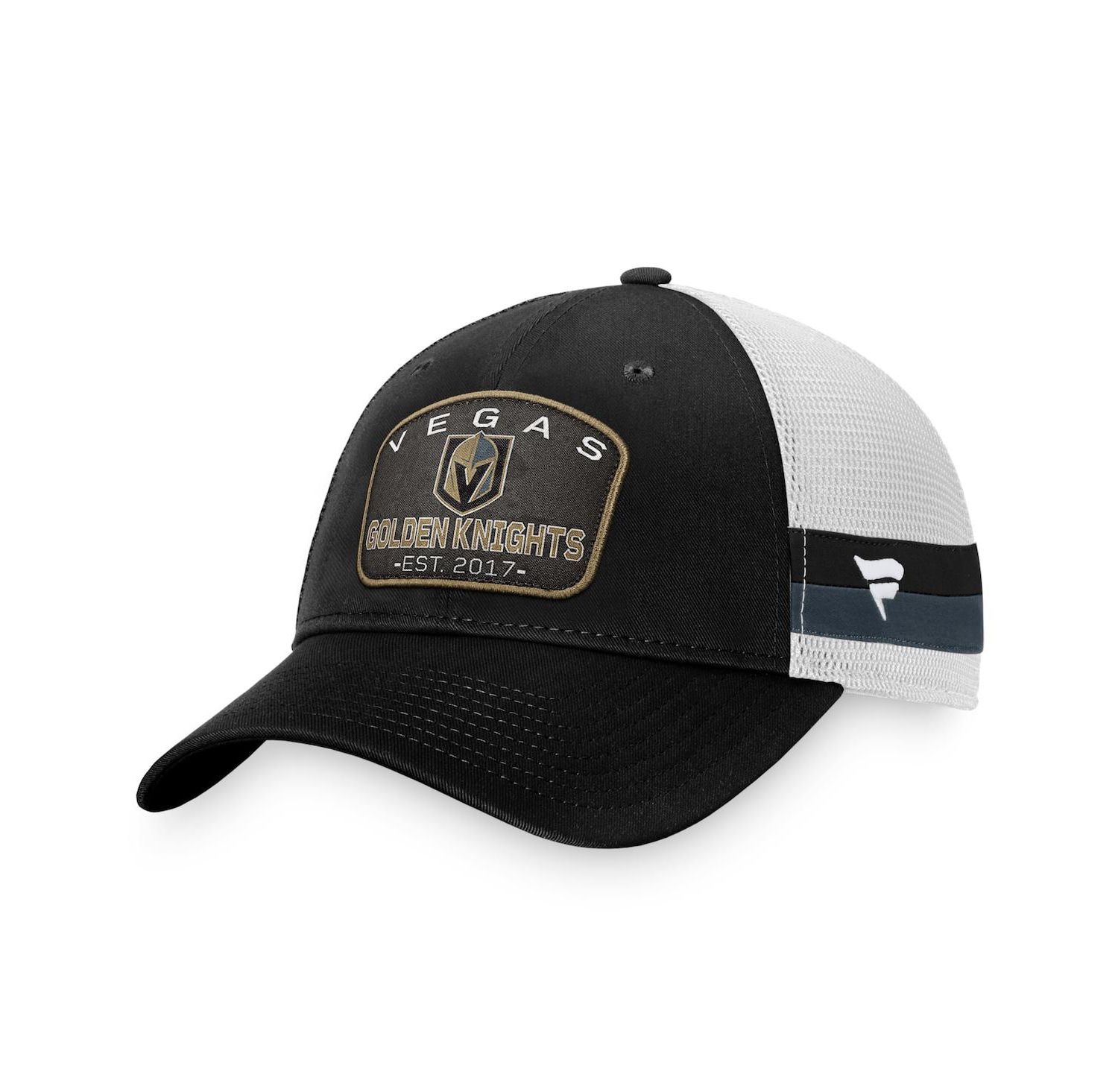 Men's Black, White Vegas Golden Knights Fundamental Striped Trucker Adjustable Hat