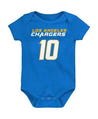 Baby Boys and Girls Justin Herbert Powder Blue Los Angeles Chargers Mainliner Player Name and Number Bodysuit