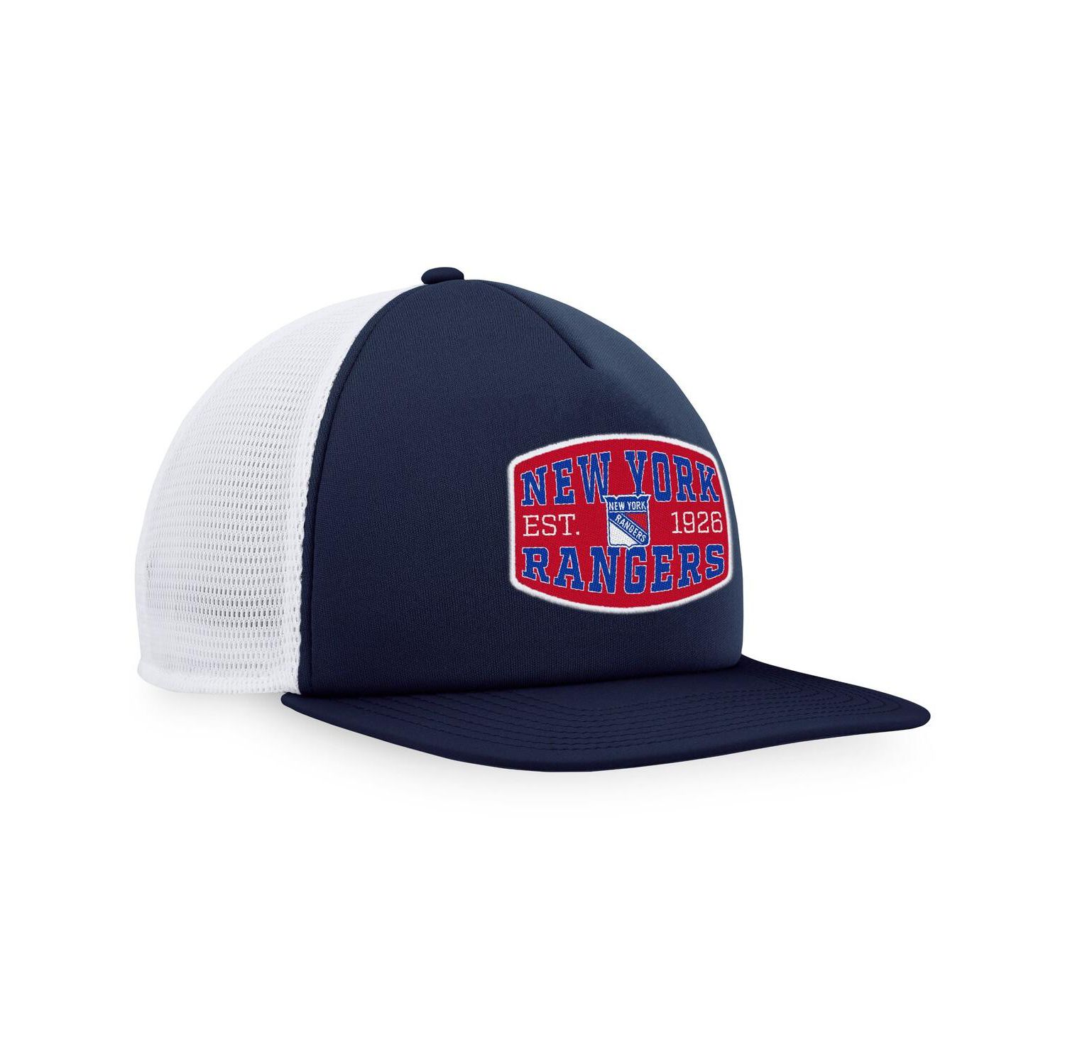 Men's Navy, White New York Rangers Foam Front Patch Trucker Snapback Hat