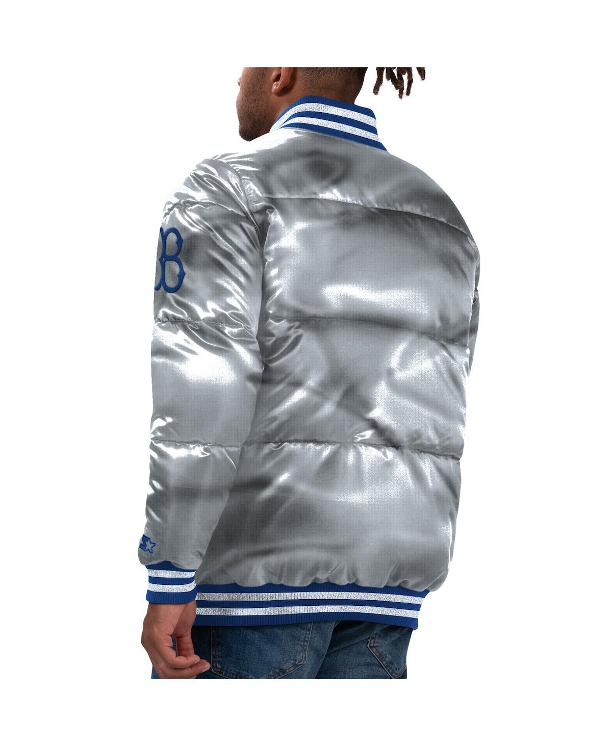 Shop Starter Men's  Silver Brooklyn Dodgers Cooperstown Collection Bronx Satin Full-snap Bomber Jacket