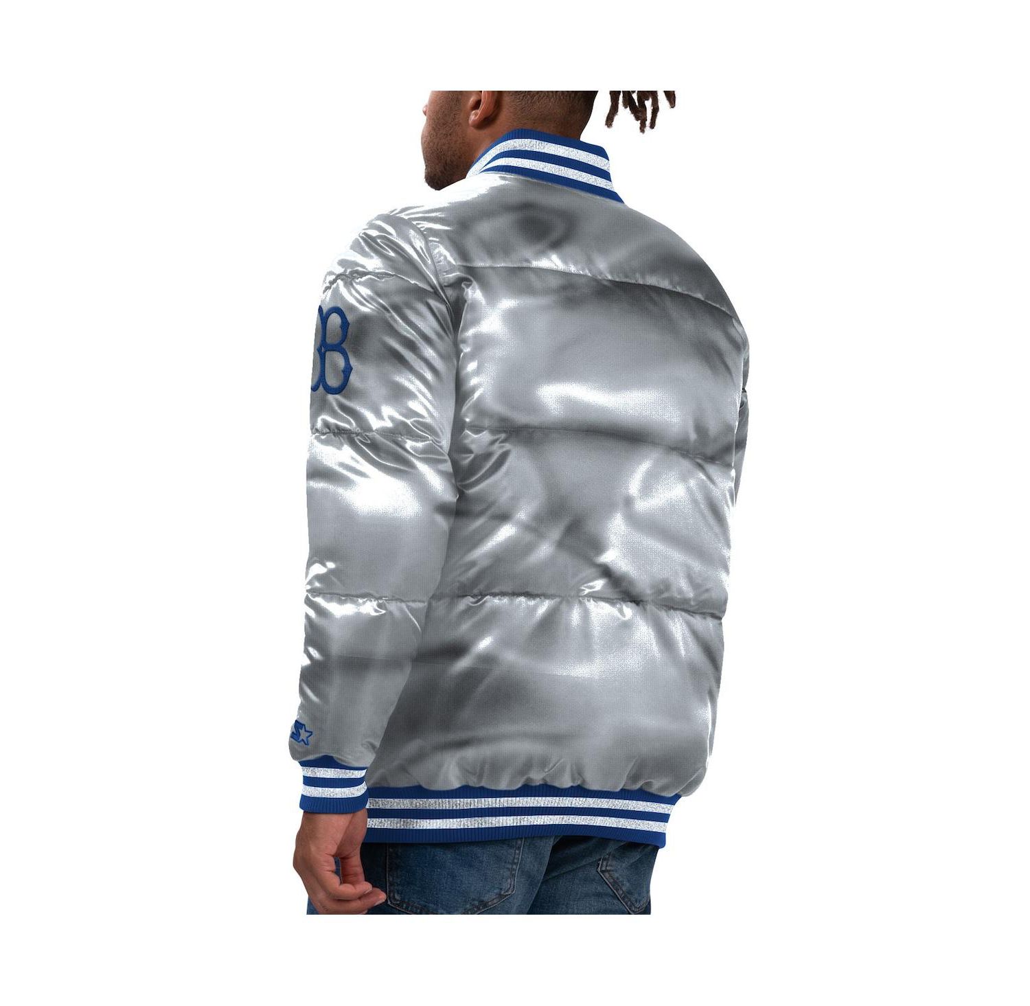 Men's Silver Brooklyn Dodgers Cooperstown Collection Bronx Satin Full-Snap Bomber Jacket