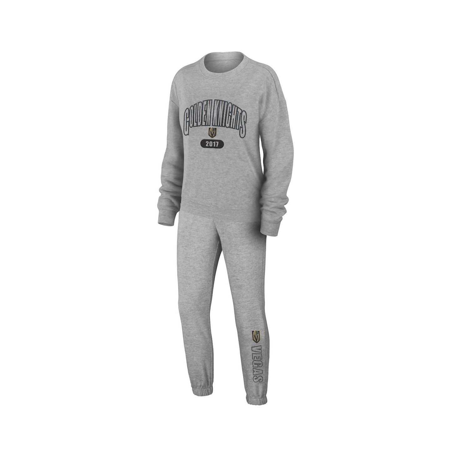 Women's Heather Gray Vegas Golden Knights Knit Long Sleeve Tri-Blend T-shirt and Pants Sleep Set