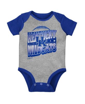 Baby Boys and Girls Royal, Heather Gray Kentucky Wildcats 3-Pack Bodysuit, Bib and Bootie Set