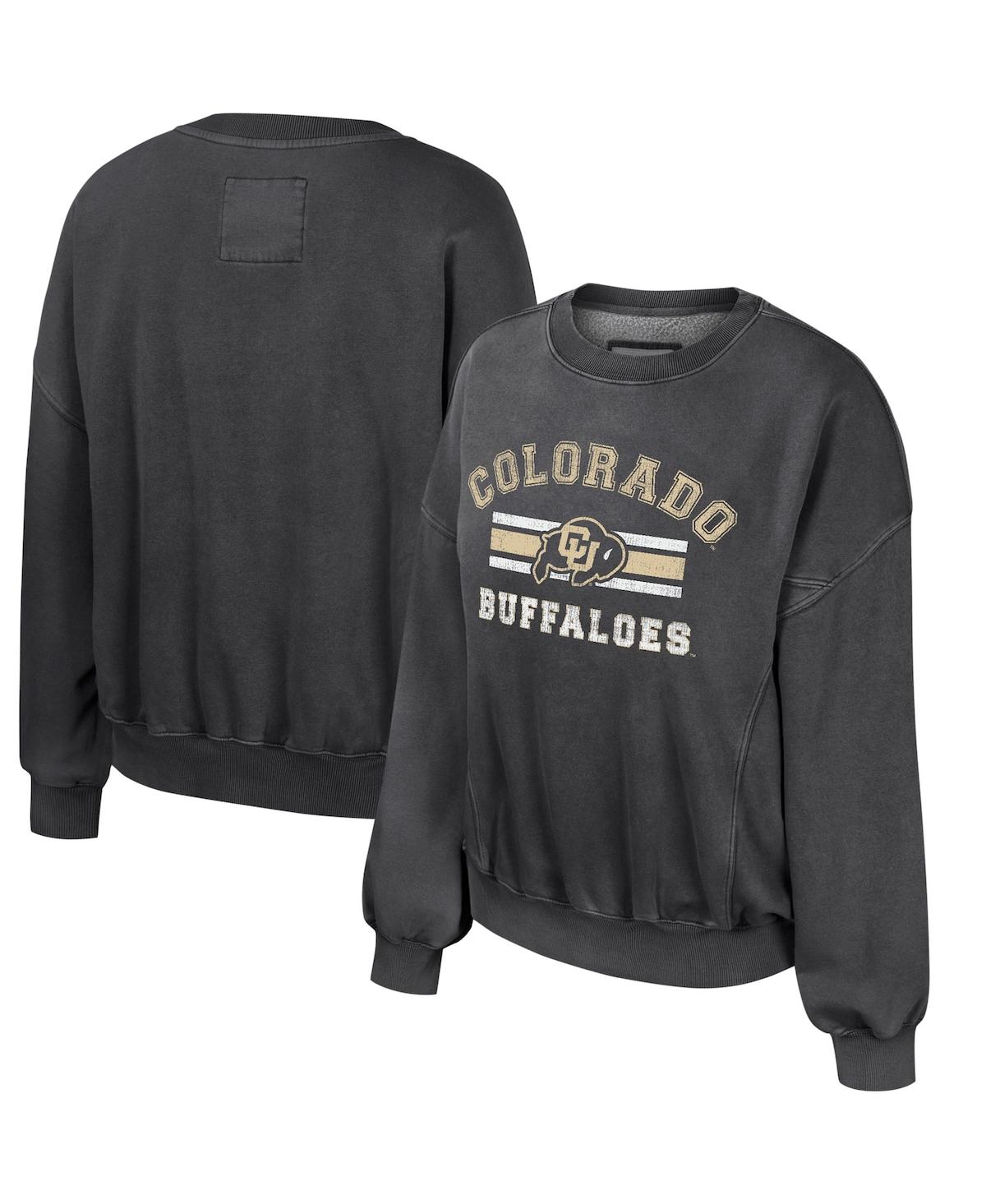 Women's Colosseum Black Colorado Buffaloes Audrey Washed Pullover Sweatshirt - Black