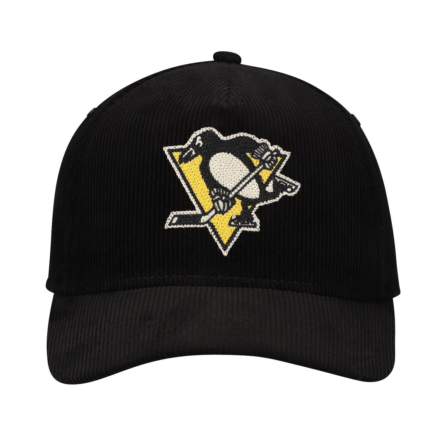 Men's Black Pittsburgh Penguins Corduroy Chain Stitch Adjustable Hat