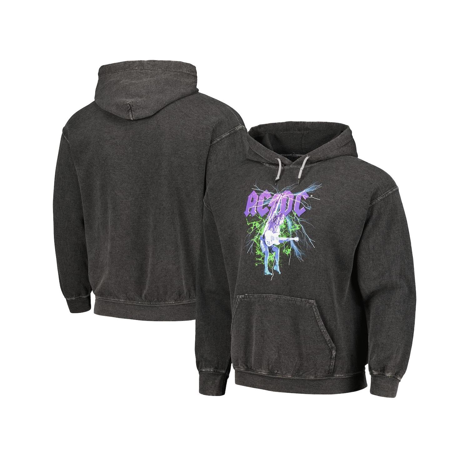 Men's Black AC/DC Lightning Washed Pullover Hoodie