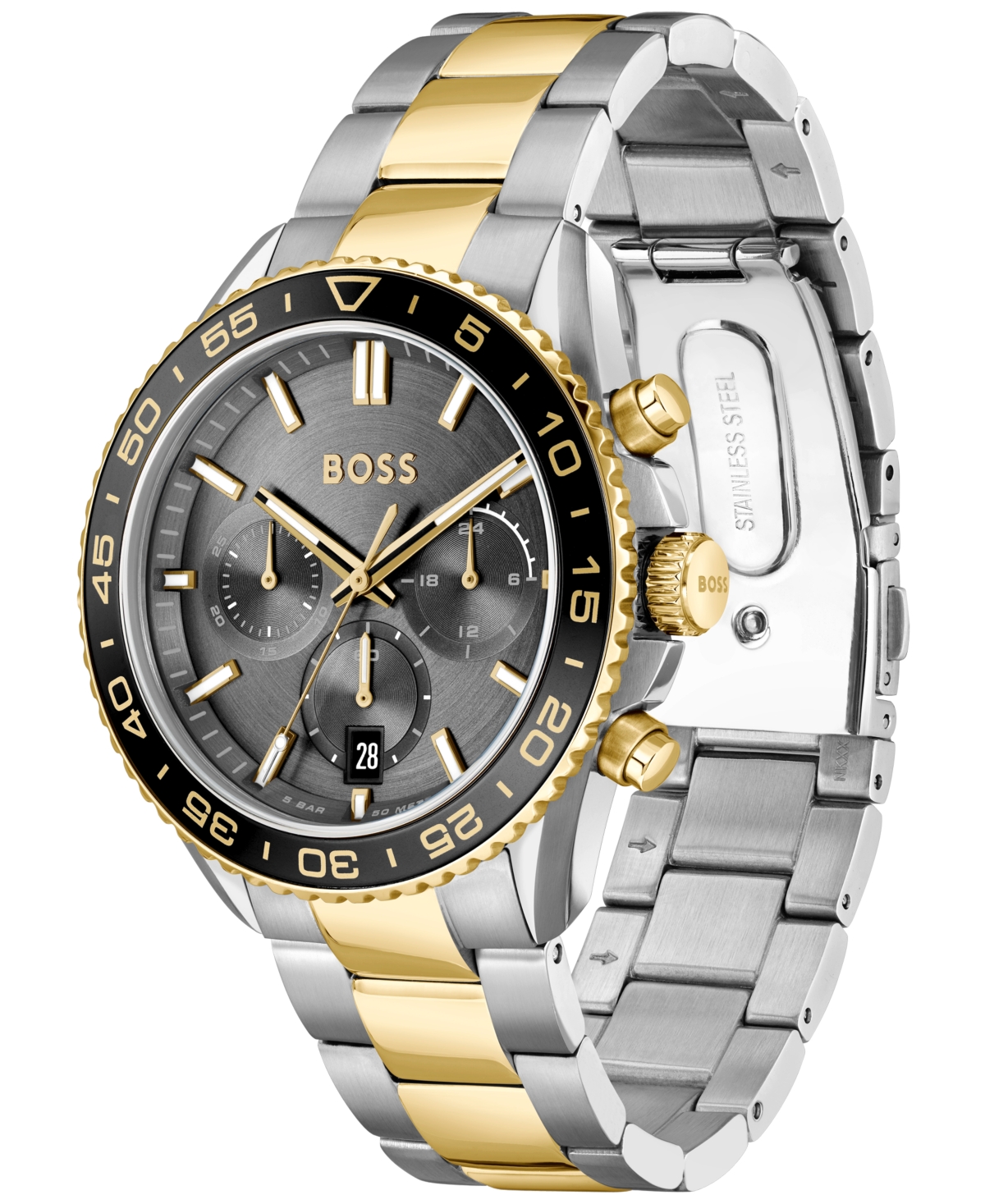 Hugo Boss Men's Runner Quartz Chrono Stainless Steel Ionic Plated Thin Gold-tone Steel Watch 44mm In Stainless Steel Ionic Plated Thin Gold S
