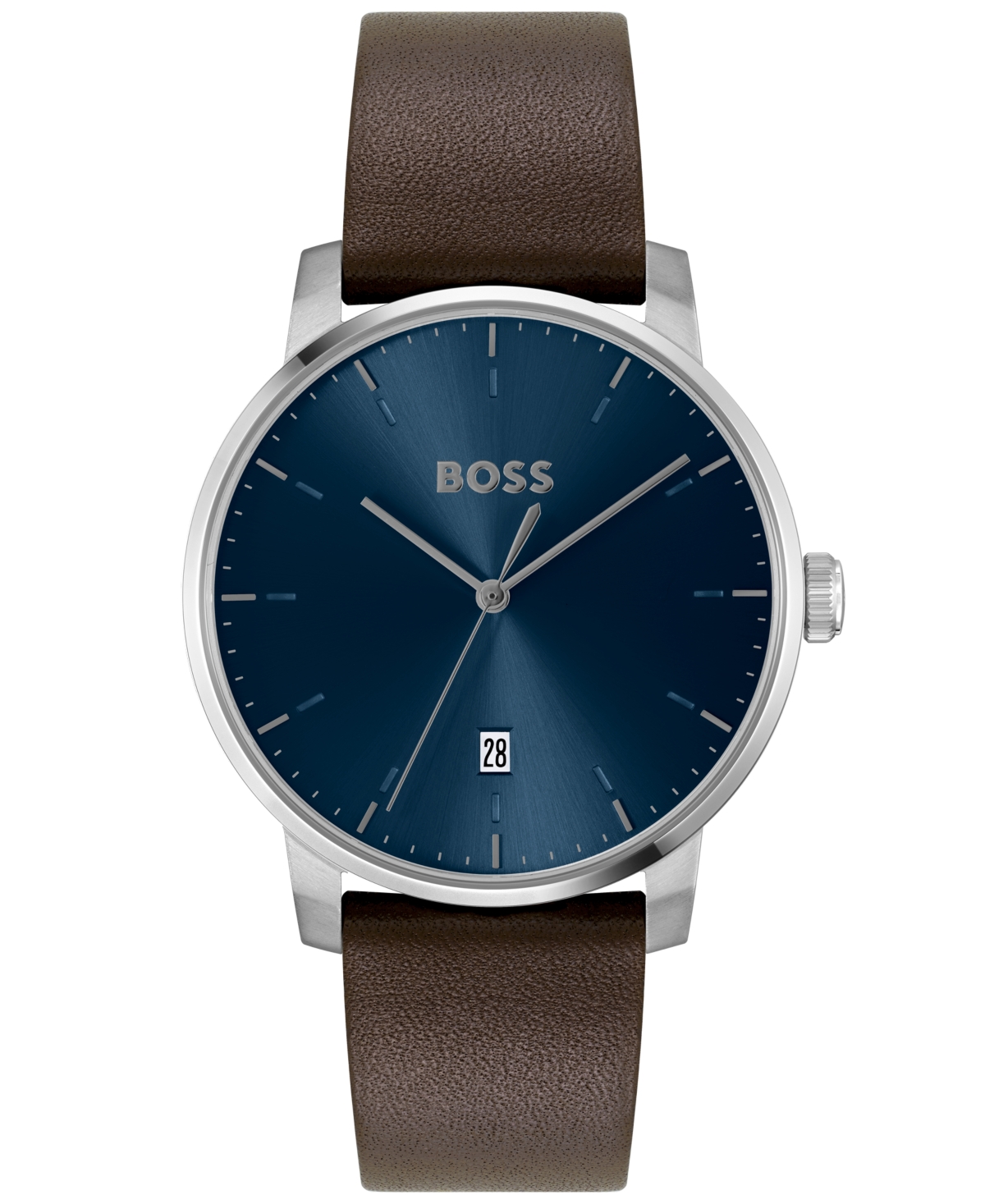 Shop Hugo Boss Men's Dean Quartz Basic Calendar Brown Leather Watch 41mm