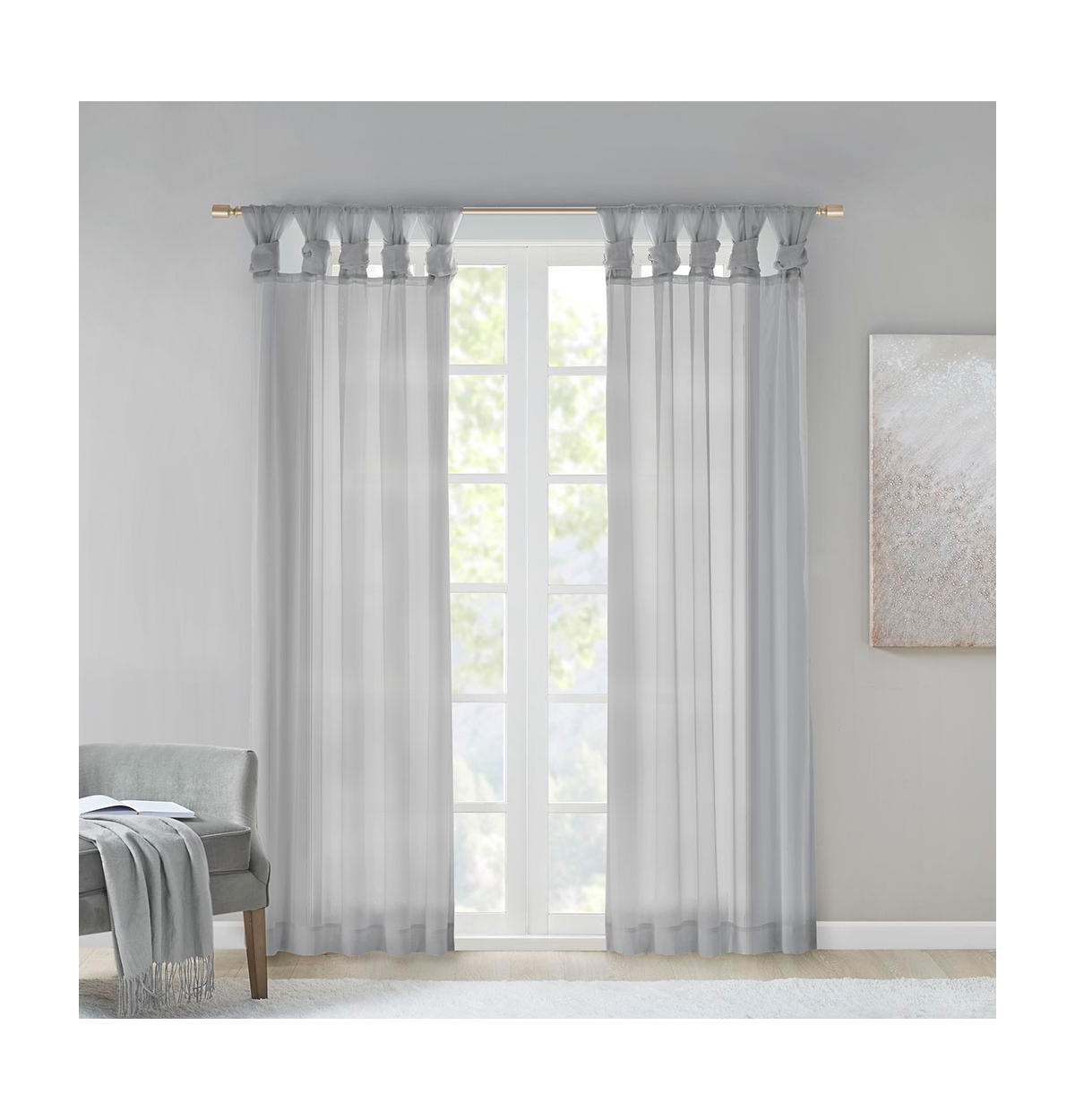 Ceres Twist Tab Voile Sheer Window Curtain Pair, 50"W x 63"L, 2 Pack - Light Grey