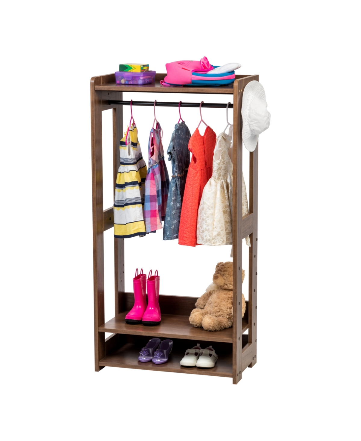 Small Wood Clothes Rack with 2 Tier Storage Shelf, Brown - Brown