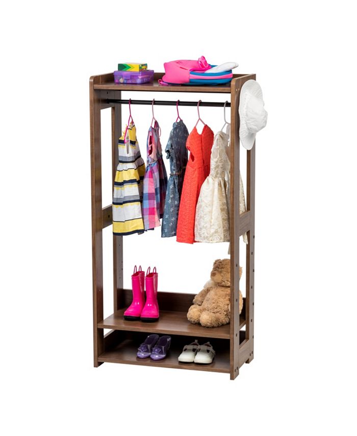 IRIS USA Small Wood Clothes Rack with 2 Tier Storage Shelf Brown