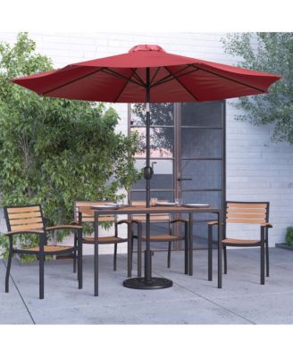 Chara 7 Piece Dining Set With Umbrella & Base - Steel Framed Table With Umbrella Hole & 4 Club Chairs