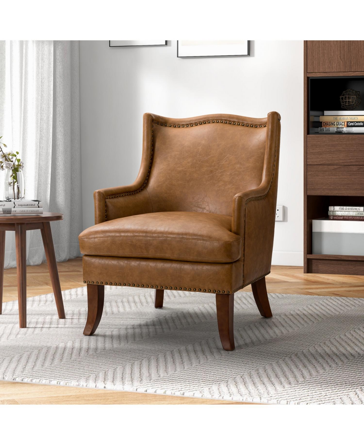 Hulala Home Konrad Contemporary Leather Armchair with Solid Wood Legs