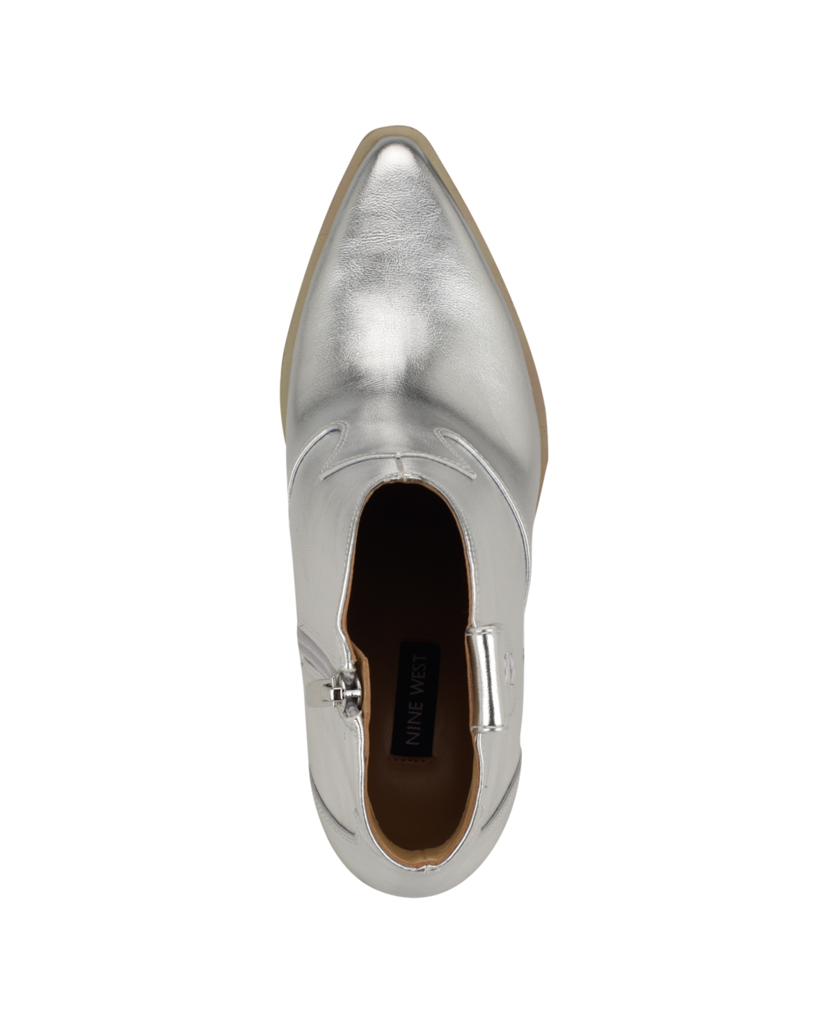 Nine West Women's Fainay Block Heel Pointy Toe Western Booties - Silver Faux Leather-Polyurethane