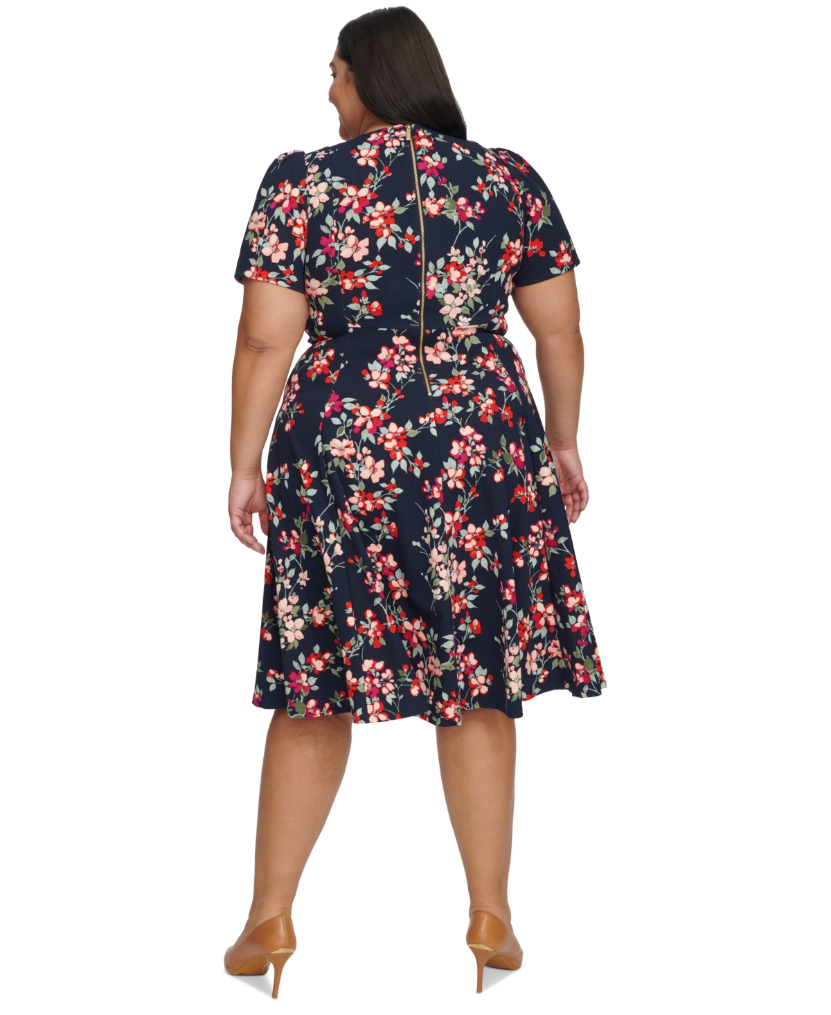 Shop Calvin Klein Plus Size Printed Fit & Flare Short-sleeve Dress In Indigo Multi