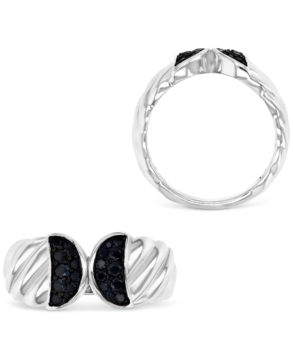 Shop Macy's Black Spinel Ridge Textured Statement Ring (3/8 Ct. T.w.) In Sterling Silver