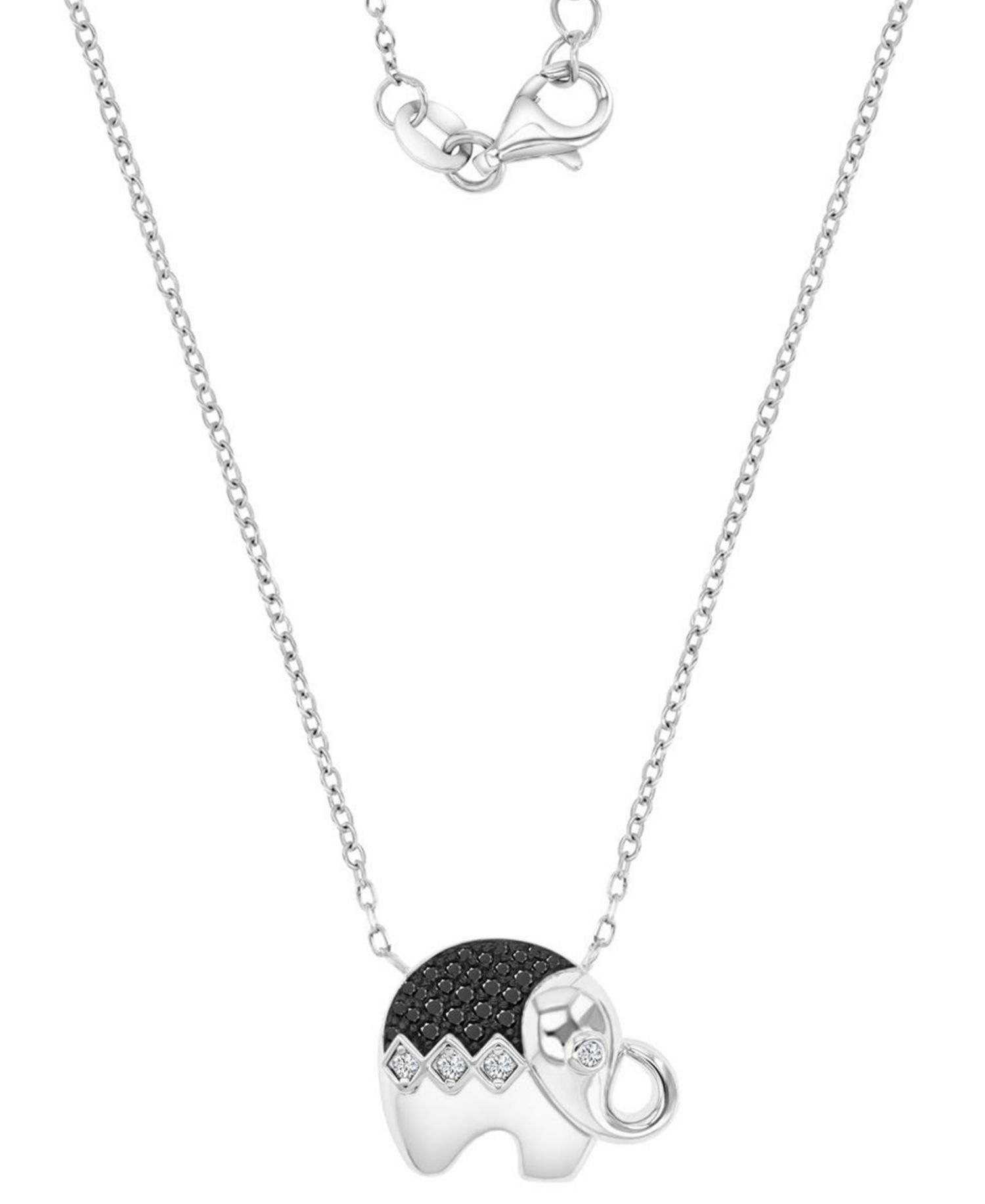Black Spinel (1/4 ct. t.w.) & Lab-Grown White Sapphire (1/8 ct. t.w.) Elephant Pendant Necklace in Sterling Silver, 16" + 2" extender