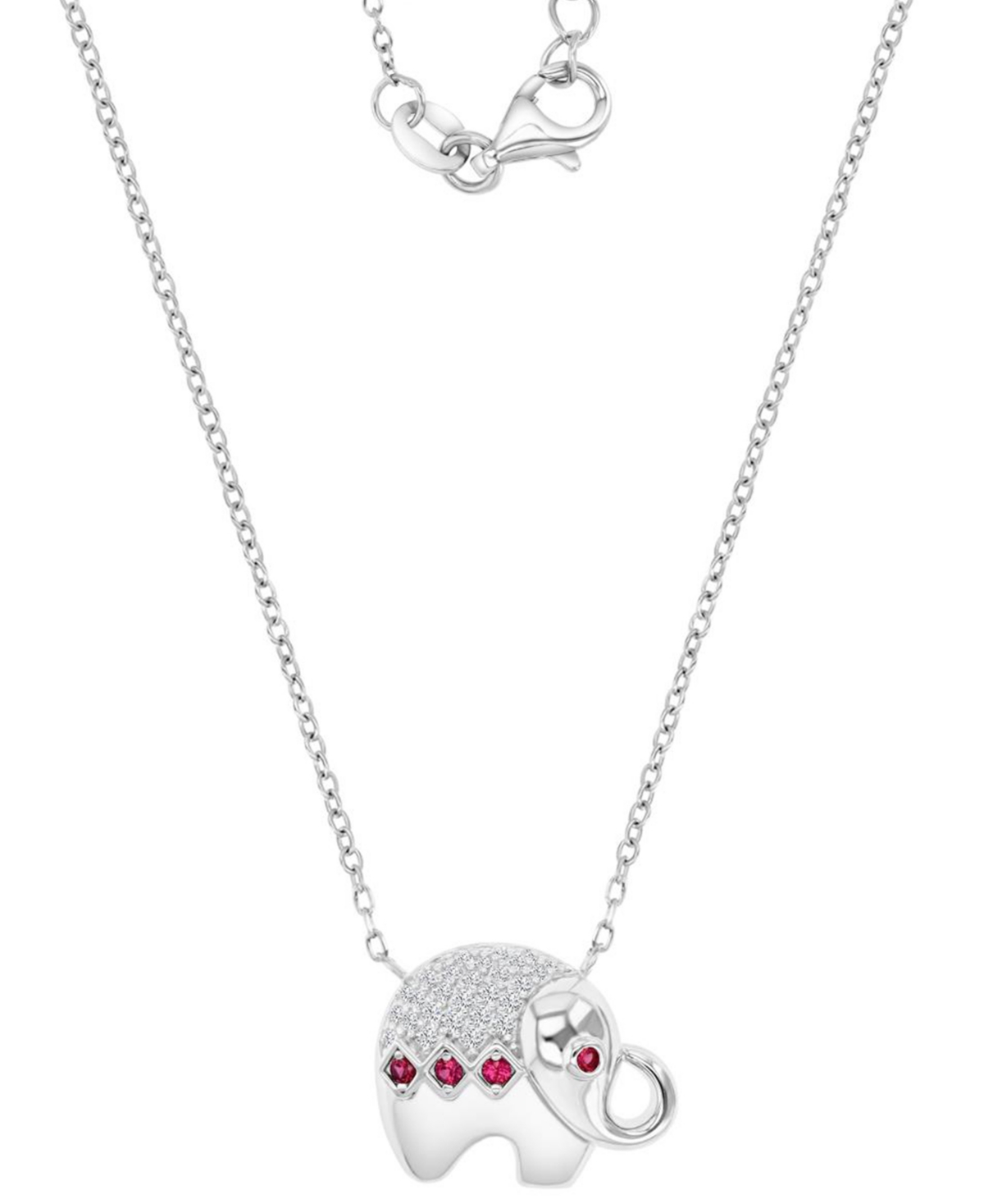 Shop Macy's Black Spinel (1/4 Ct. T.w.) & Lab-grown White Sapphire (1/8 Ct. T.w.) Elephant Pendant Necklace In S In Ruby