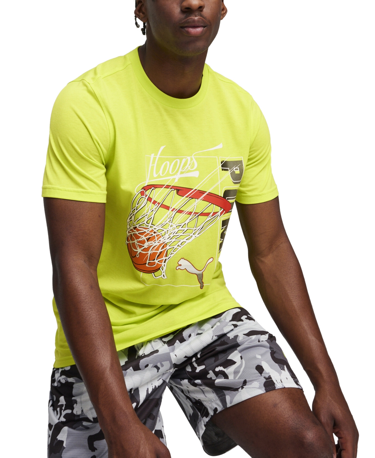 Puma Men's Swished Regular-fit Logo Graphic T-shirt In Lime Pow