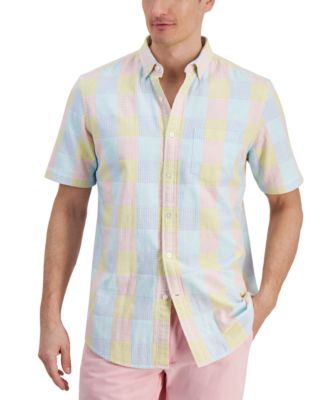 Club Room - Men's Short Sleeve Button Front Madras Plaid Shirt